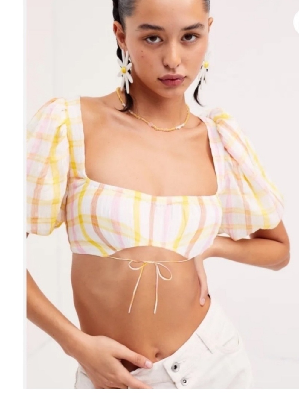 For Love and Lemons striped pink yellow Crop Top